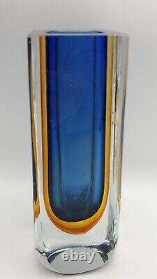 Mid-Century Modern Murano Style Sommerso Blue & Amber Glass Vase