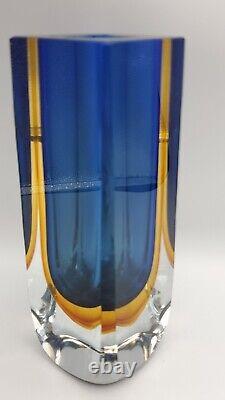 Mid-Century Modern Murano Style Sommerso Blue & Amber Glass Vase