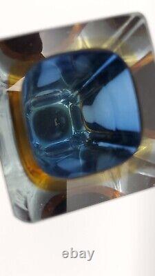 Mid-Century Modern Murano Style Sommerso Blue & Amber Glass Vase