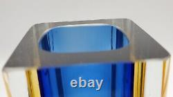 Mid-Century Modern Murano Style Sommerso Blue & Amber Glass Vase