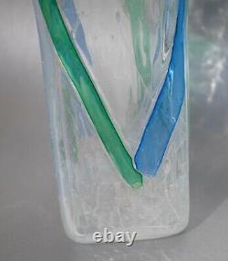 Mid Century Modern Style Art Glass Vase Green Blue Signed John Chiles