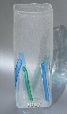 Mid Century Modern Style Art Glass Vase Green Blue Signed John Chiles