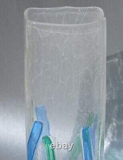 Mid Century Modern Style Art Glass Vase Green Blue Signed John Chiles