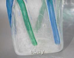 Mid Century Modern Style Art Glass Vase Green Blue Signed John Chiles
