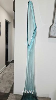 Mid-Century Modern Turquoise Swung Glass Vase Produced by L. E. Smith Glass 31 S
