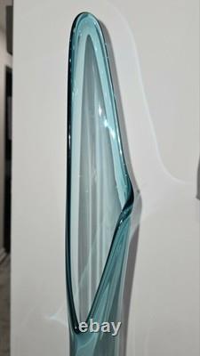 Mid-Century Modern Turquoise Swung Glass Vase Produced by L. E. Smith Glass 31 S