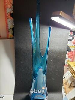 Mid Century Modern VIKING Art Glass Stretch Glass Swung VASE BLUENIQUE TEAL