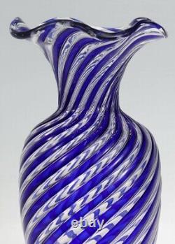 Mid-Century Modern Venetian / Murano Blue & White Swirl Italian Art Glass Vase