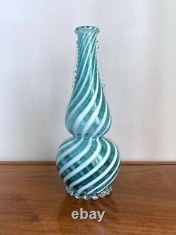 Mid-Century Murano Blown Glass Blue White Venetian Art Vase Ribbon Ruffled Italy