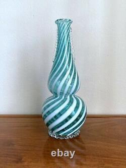 Mid-Century Murano Blown Glass Blue White Venetian Art Vase Ribbon Ruffled Italy