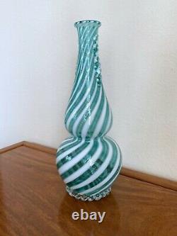 Mid-Century Murano Blown Glass Blue White Venetian Art Vase Ribbon Ruffled Italy