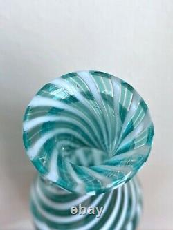 Mid-Century Murano Blown Glass Blue White Venetian Art Vase Ribbon Ruffled Italy