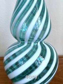 Mid-Century Murano Blown Glass Blue White Venetian Art Vase Ribbon Ruffled Italy