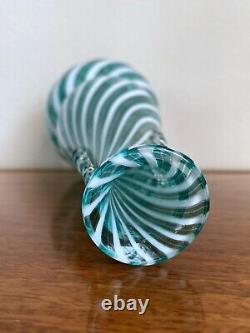 Mid-Century Murano Blown Glass Blue White Venetian Art Vase Ribbon Ruffled Italy