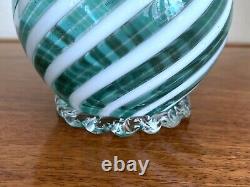 Mid-Century Murano Blown Glass Blue White Venetian Art Vase Ribbon Ruffled Italy