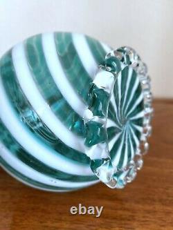 Mid-Century Murano Blown Glass Blue White Venetian Art Vase Ribbon Ruffled Italy