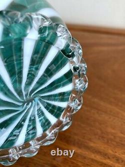 Mid-Century Murano Blown Glass Blue White Venetian Art Vase Ribbon Ruffled Italy