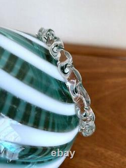 Mid-Century Murano Blown Glass Blue White Venetian Art Vase Ribbon Ruffled Italy