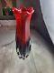 Mid Century Murano Red and Blue Glass Vase 9 tall