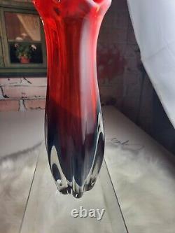 Mid Century Murano Red and Blue Glass Vase 9 tall