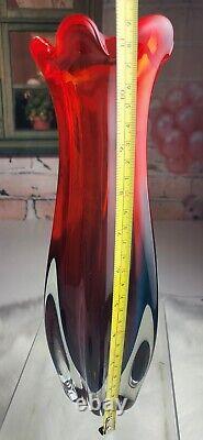 Mid Century Murano Red and Blue Glass Vase 9 tall