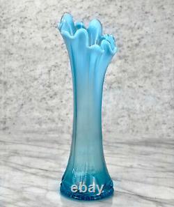 Mid-Century Opalescent Blue Stretch Swung Blown Art Glass Vase