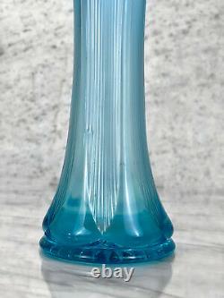 Mid-Century Opalescent Blue Stretch Swung Blown Art Glass Vase