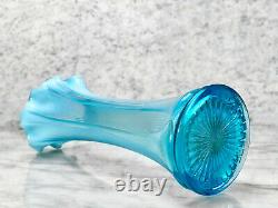 Mid-Century Opalescent Blue Stretch Swung Blown Art Glass Vase