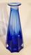 Mid Century Paneled Cut Italian Cobalt Art Glass Vase Clear Base 11 Inch