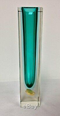 Mid Mod 1960s Sommerso Blue Green Square Cut Murano Mandruzzato Glass Vase Label