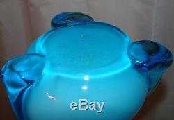 Mid century Extra Large MURANO GLASS vase blue on blue withapplied glass rope RARE