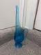 Mid century mod Peacock Blue Fat Bottom Swung Stretch Glass Vase LE Smith