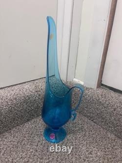 Mid century mod Peacock Blue Fat Bottom Swung Stretch Glass Vase LE Smith