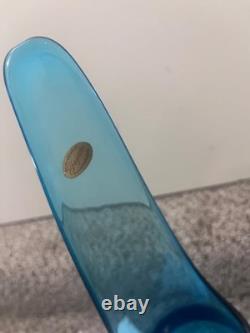 Mid century mod Peacock Blue Fat Bottom Swung Stretch Glass Vase LE Smith