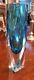 Mid century modern hand blown rare large blue flavio poli sommerso glass vase