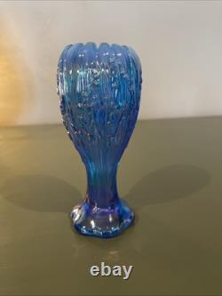 Midcentury Westmoreland Glass Vase Opalescent Blue Lillies of The Valley Lotus