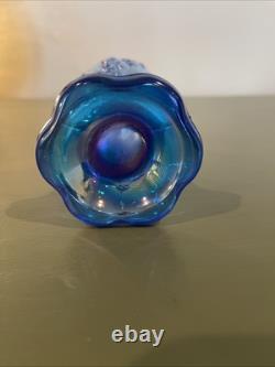 Midcentury Westmoreland Glass Vase Opalescent Blue Lillies of The Valley Lotus