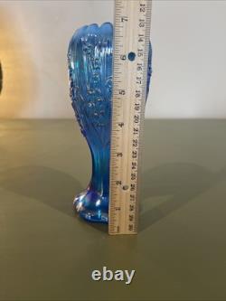 Midcentury Westmoreland Glass Vase Opalescent Blue Lillies of The Valley Lotus