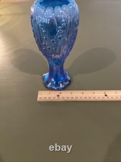 Midcentury Westmoreland Glass Vase Opalescent Blue Lillies of The Valley Lotus