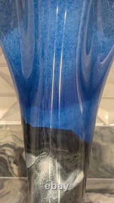 Mihai Topescu Signed Art Glass Vase Large 16 Romanian Studio Glass Blue