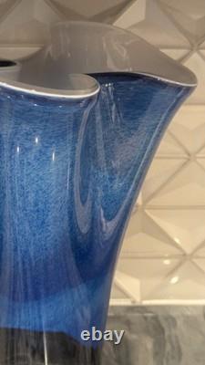 Mihai Topescu Signed Art Glass Vase Large 16 Romanian Studio Glass Blue