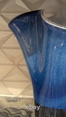 Mihai Topescu Signed Art Glass Vase Large 16 Romanian Studio Glass Blue