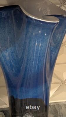 Mihai Topescu Signed Art Glass Vase Large 16 Romanian Studio Glass Blue