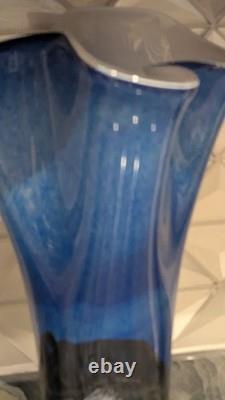 Mihai Topescu Signed Art Glass Vase Large 16 Romanian Studio Glass Blue
