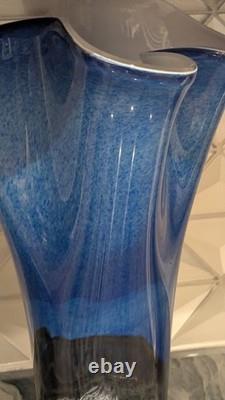 Mihai Topescu Signed Art Glass Vase Large 16 Romanian Studio Glass Blue