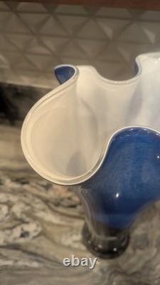 Mihai Topescu Signed Art Glass Vase Large 16 Romanian Studio Glass Blue