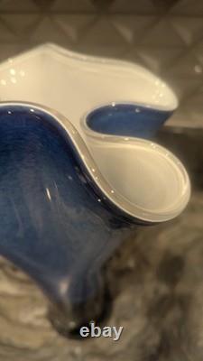 Mihai Topescu Signed Art Glass Vase Large 16 Romanian Studio Glass Blue