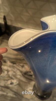 Mihai Topescu Signed Art Glass Vase Large 16 Romanian Studio Glass Blue