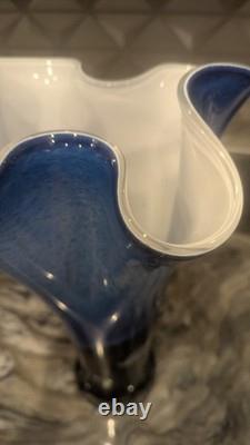 Mihai Topescu Signed Art Glass Vase Large 16 Romanian Studio Glass Blue