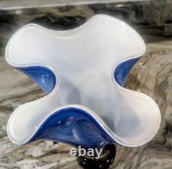 Mihai Topescu Signed Art Glass Vase Large 16 Romanian Studio Glass Blue Mihai Topescu Signed Art Glass Vase Large 16 Romanian Studio Glass Blue